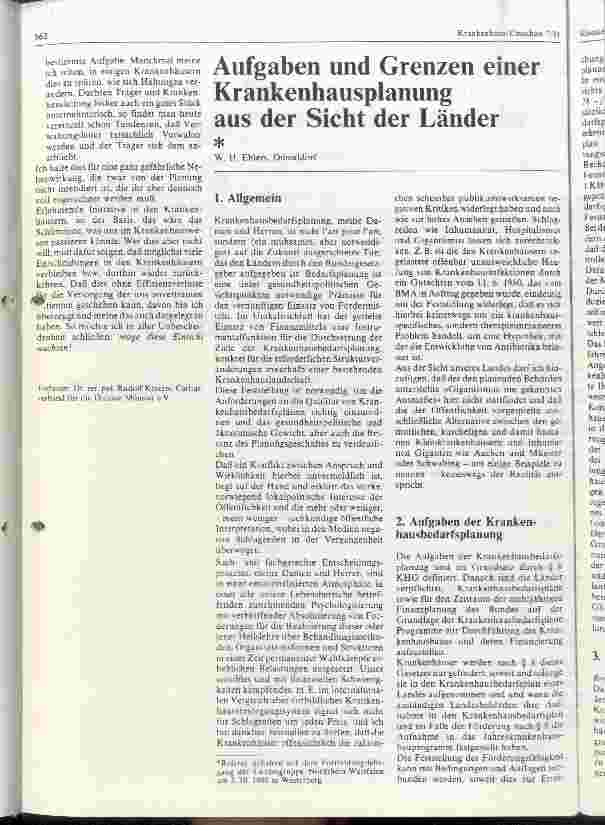 Vorschauseite 1: Aufgaben und Grenzen einer Krankenhausplanung aus der Sicht der Länder
