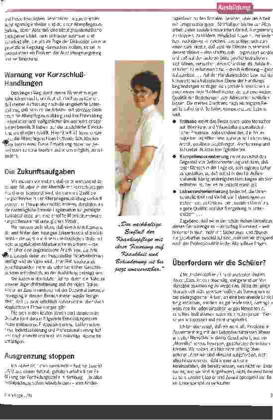 Vorschauseite 3: Wir dürfen uns nicht ständig übernehmen - Zugangsvoraussetzungen und Ausbildungsschwerpunkte müssen kritisch hinterfragt werden
