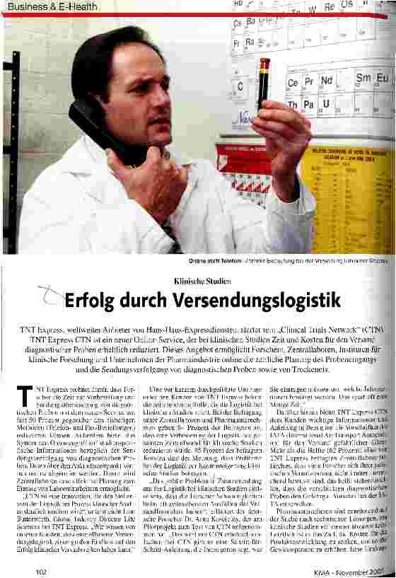 Vorschauseite 1: Erfolg durch Versendungslogistik Klinische Studien