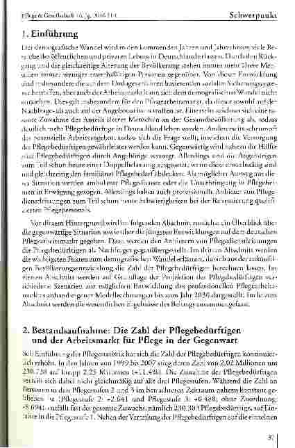Vorschauseite 2: Demografischer Wandel und der Arbeitsmarkt für Pflege in Deutschland: Modellrechnungen bis zum Jahr 2030