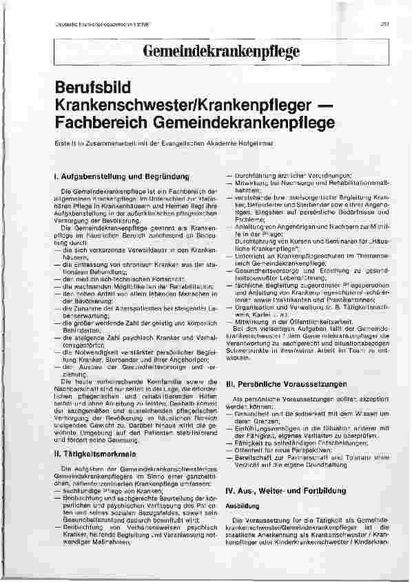 Vorschauseite 1: Berufsbild Krankenschwester/Krankenpfleger — Fachbereich Gemeindekrankenpflege
