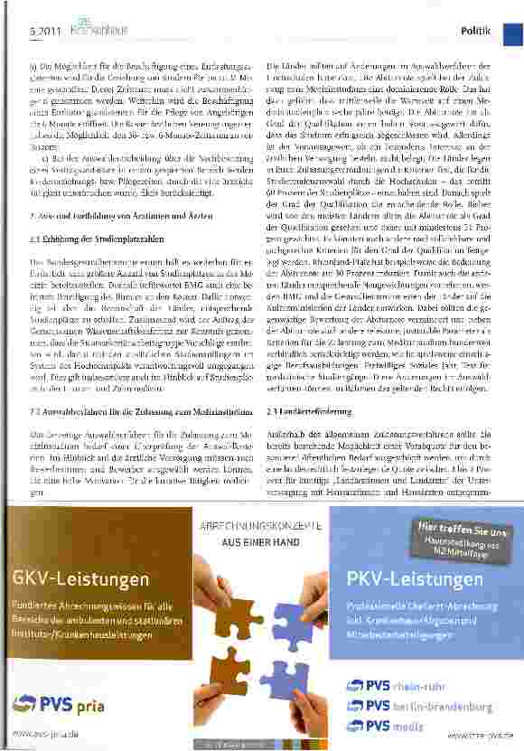 Vorschauseite 6: Dokumentation: Eckpunkte der Regierungskoalition zum Versorgungsgesetz (Auszüge)