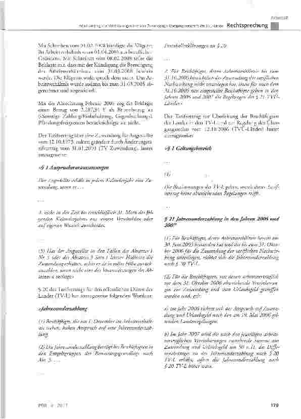 Vorschauseite 2: Arbeitsvertragliche Vereinbarungen über eine Zuwendung - Übergangsvorschrift des TVÜ-Länder