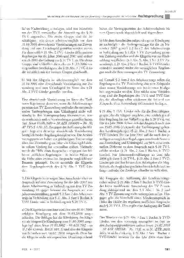 Vorschauseite 4: Arbeitsvertragliche Vereinbarungen über eine Zuwendung - Übergangsvorschrift des TVÜ-Länder