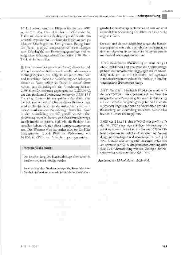 Vorschauseite 6: Arbeitsvertragliche Vereinbarungen über eine Zuwendung - Übergangsvorschrift des TVÜ-Länder