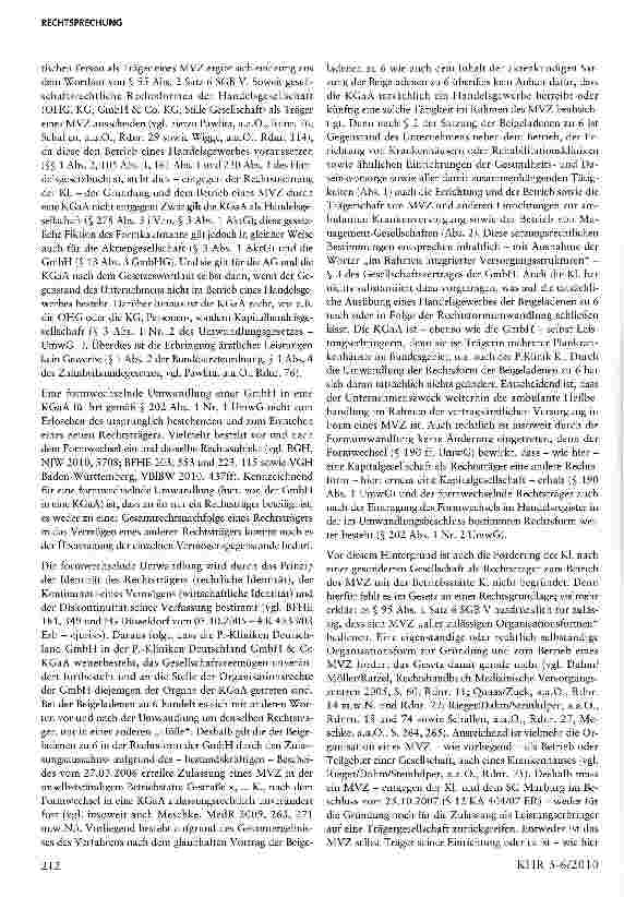Vorschauseite 4: Umwandlung eines AAVZ in eine Kommanditgesellschaft auf Aktien; Zulassung zur vertragsärztlichen Versorgung
