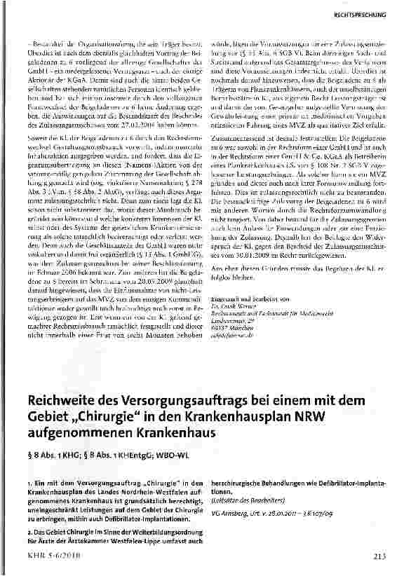Vorschauseite 5: Umwandlung eines AAVZ in eine Kommanditgesellschaft auf Aktien; Zulassung zur vertragsärztlichen Versorgung