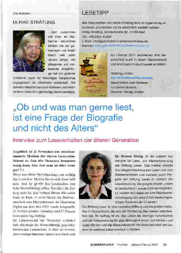 Vorschauseite 1: „Ob und was man gerne liest, ist eine Frage der Biografie und nicht des Alters