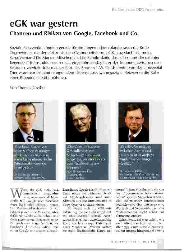 Vorschauseite 1: eGK war gesternChancen und Risiken von Google, Facebook und Co.