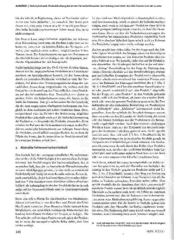 Vorschauseite 4: Produkthaftung bei einem Herzschrittmacher: Anmerkung zum Urteil des OLG Hamm vom 26.10.2010-Az.: I-21 U163/08