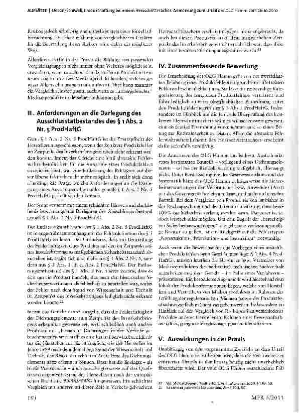 Vorschauseite 6: Produkthaftung bei einem Herzschrittmacher: Anmerkung zum Urteil des OLG Hamm vom 26.10.2010-Az.: I-21 U163/08