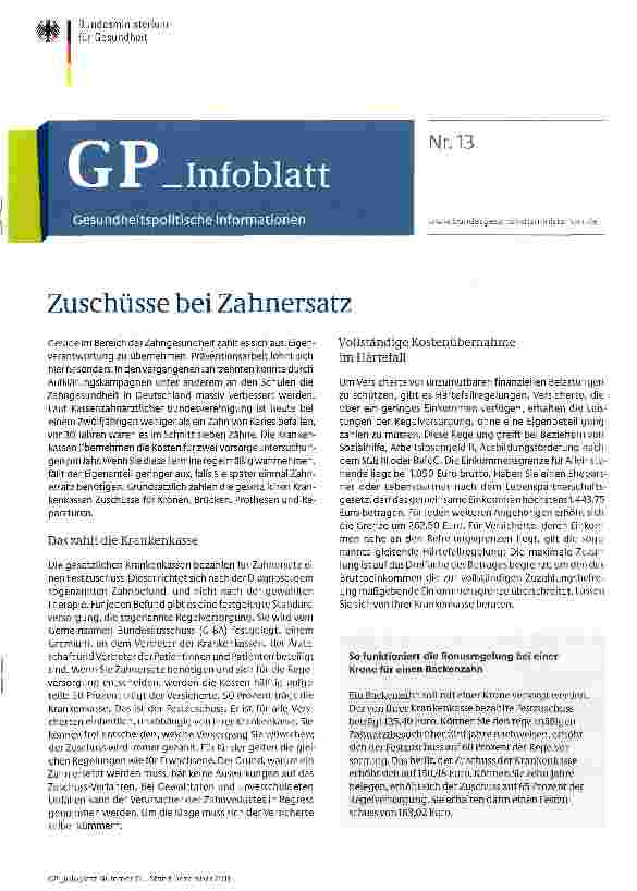 Vorschauseite 1: Zuschüsse bei Zahnersatz