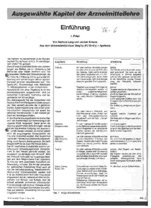 Vorschauseite 1: Einführung Ausgewählte Kapitel der Arzneimittellehre 1. Folge