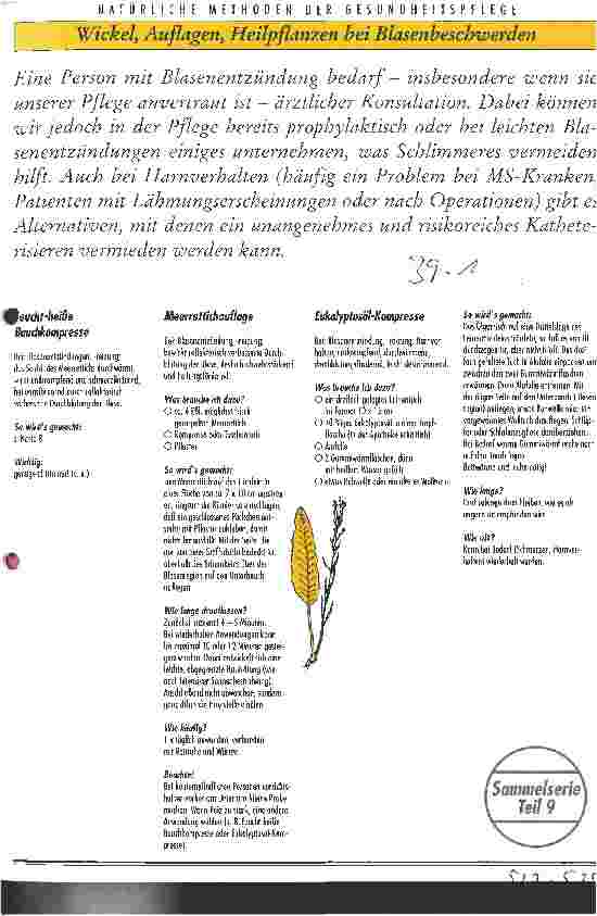 Vorschauseite 1: Natürliche Methoden der Gesundheitspflege Wickel, Auflagen, Heilpflanzen bei Blasenbeschwerden