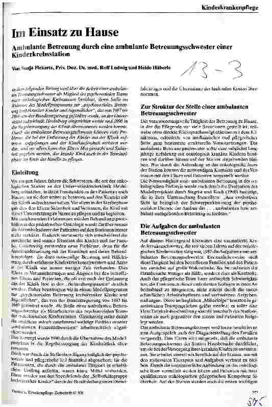 Vorschauseite 1: Im Einsatz zu Hause - Ambulante Betreuung durch eine ambulante Betreuungsschwester einer Kinderkrebsstation