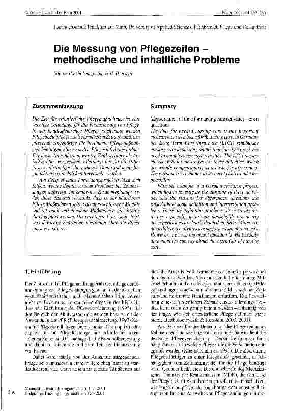 Vorschauseite 1: Die Messung von Pflegezeiten - methodische und inhaltliche Probleme