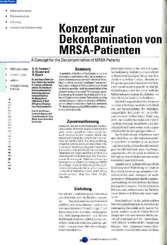 Vorschauseite 1: Konzept zur Dekontamination von MRSA-Patienten