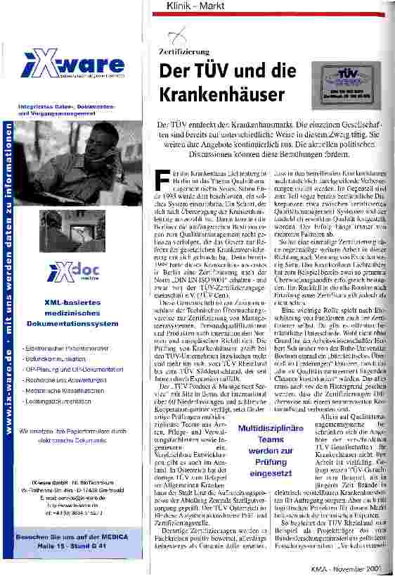 Vorschauseite 1: Der TÜV und die Krankenhäuser