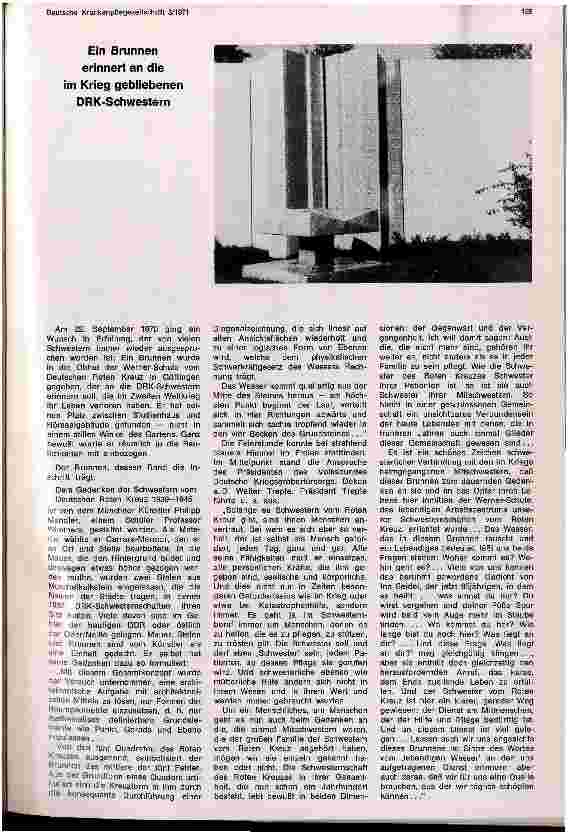 Vorschauseite 1: Ein Brunnen erinnert an die im Krieg gebliebenen DRK-Schwestern