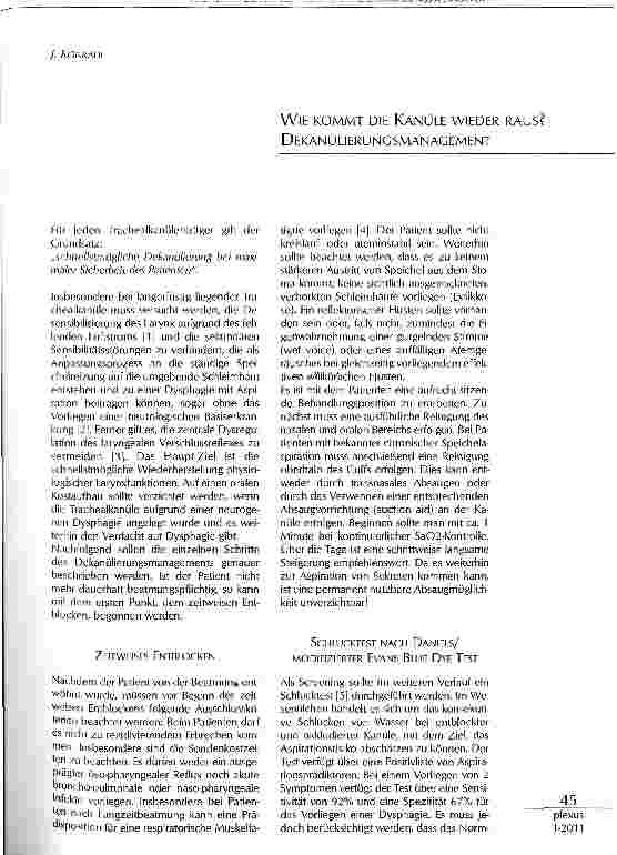 Vorschauseite 1: WIE KOMMT DIE KANÜLE WIEDER RAUS? DEKANÜLIERUNGSMANAGEMENT