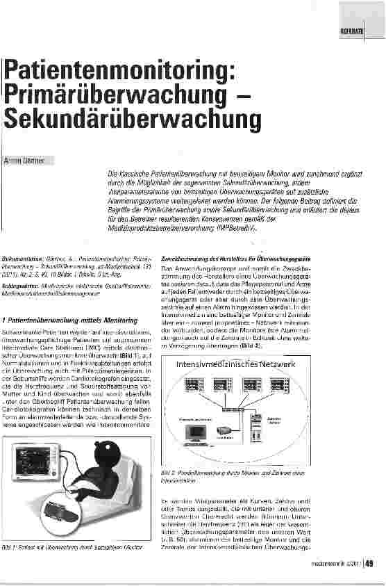 Vorschauseite 1: Patientenmonitoring: Primärüberwachung -Sekundärüberwachung