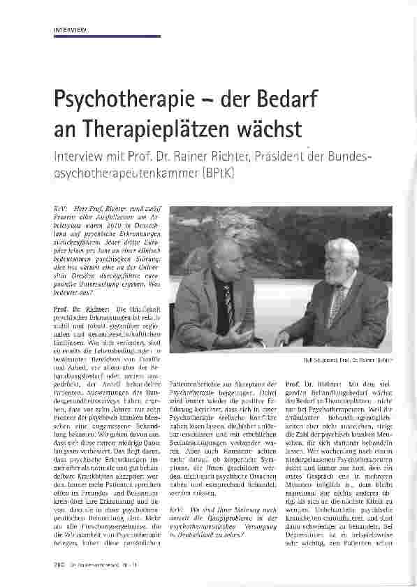Vorschauseite 1: Psychotherapie - der Bedarf an Therapieplätzen wächst