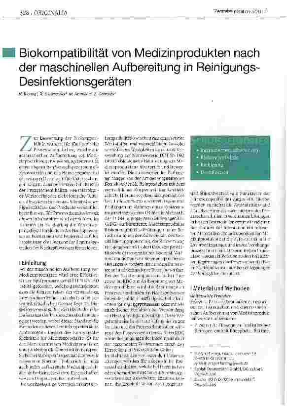 Vorschauseite 1: Biokompatibilität von Medizinprodukten nach der maschinellen Aufbereitung in Reinigungs-Desinfektionsgeräten
