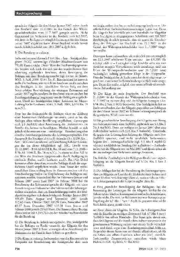 Vorschauseite 4: Zum Begriff des »Familienangehörigen« i.S.d. § 7 Abs. 1 Satz 1 AsylbLGAsylbLG §§1 Abs.1 Nr.6, 3, 7 Abs. 1 Satzi, Abs.2 und 3, 10a Abs.1 Satz 2AufenthC§25Abs.5 BSHG §§11 Abs.1 Satz…