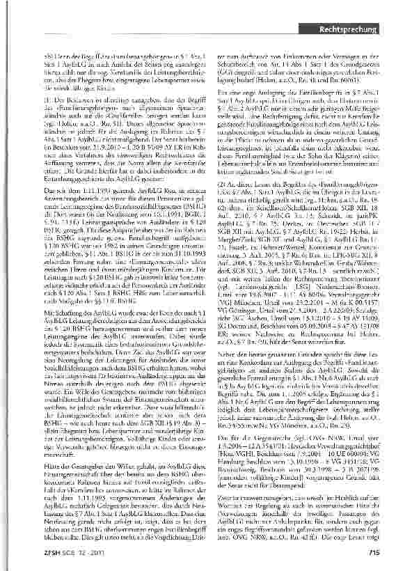 Vorschauseite 5: Zum Begriff des »Familienangehörigen« i.S.d. § 7 Abs. 1 Satz 1 AsylbLGAsylbLG §§1 Abs.1 Nr.6, 3, 7 Abs. 1 Satzi, Abs.2 und 3, 10a Abs.1 Satz 2AufenthC§25Abs.5 BSHG §§11 Abs.1 Satz…