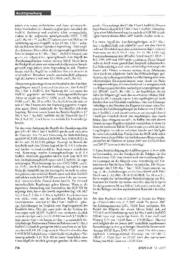 Vorschauseite 6: Zum Begriff des »Familienangehörigen« i.S.d. § 7 Abs. 1 Satz 1 AsylbLGAsylbLG §§1 Abs.1 Nr.6, 3, 7 Abs. 1 Satzi, Abs.2 und 3, 10a Abs.1 Satz 2AufenthC§25Abs.5 BSHG §§11 Abs.1 Satz…