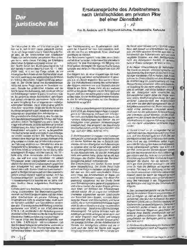 Vorschauseite 1: Ersatzansprüche des Arbeitsnehmers nach Unfallschäden am privaten Pkw bei einer Dienstfahrt