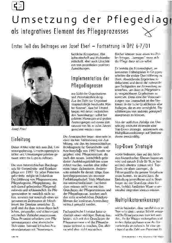 Vorschauseite 1: Umsetzung der Pflegediagnosen als integratives Element des Pflegeprozesses Erster Teil - Fortsetzung in ÖPZ 6-7/01