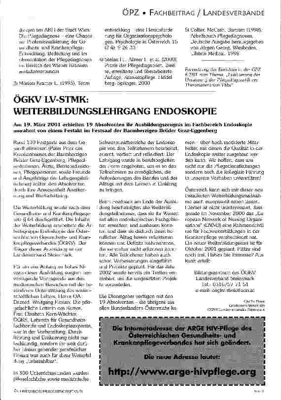 Vorschauseite 4: Umsetzung der Pflegediagnosen als integratives Element des Pflegeprozesses Erster Teil - Fortsetzung in ÖPZ 6-7/01