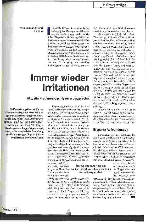 Vorschauseite 1: Immer wieder Irritationen Aktuelle Probleme des Heimvertragsrechts
