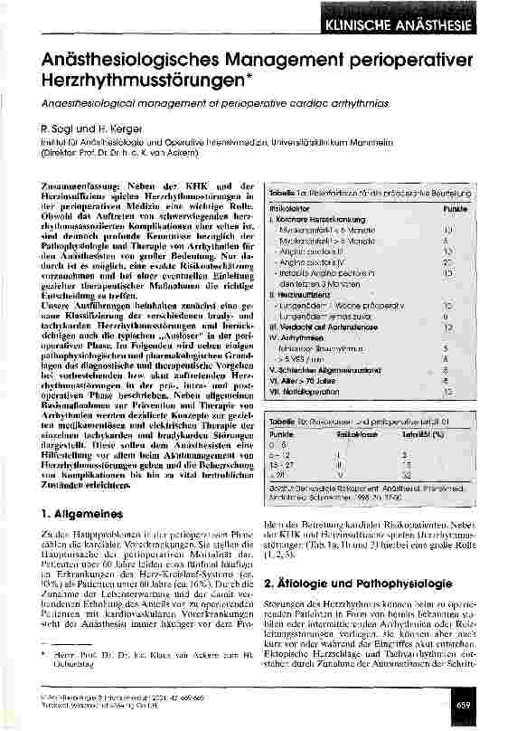 Vorschauseite 1: Anästhesiologisches Management perioperatuver Herzrhythmusstörungen