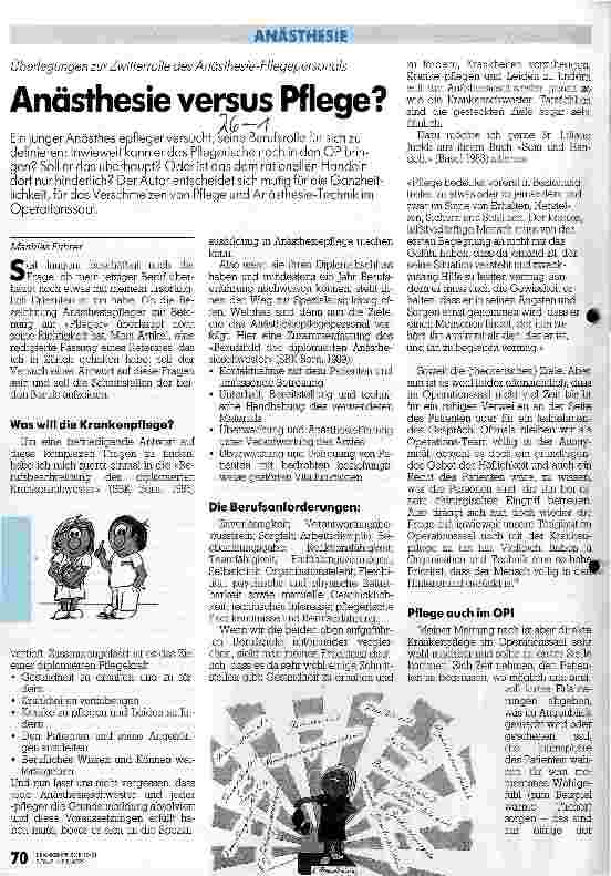Vorschauseite 1: Anästhesie versus Pflege?