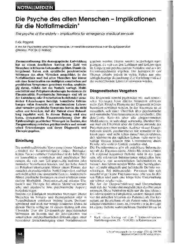 Vorschauseite 1: Die Psyche des alten Menschen - Implikationen für die Notfallmedizin