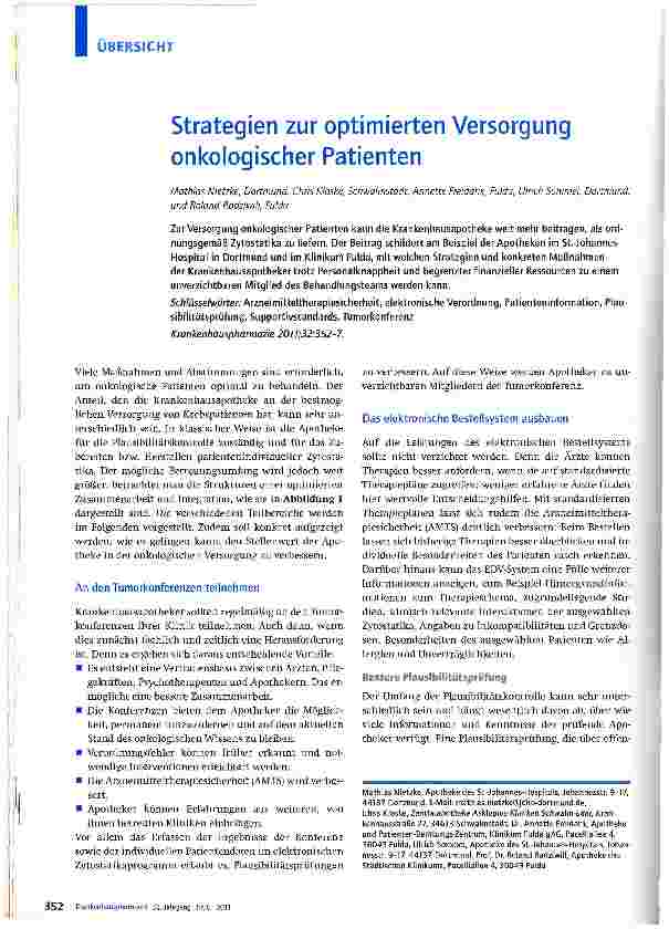 Vorschauseite 1: Strategien zur optimierten Versorgung onkologischer Patienten