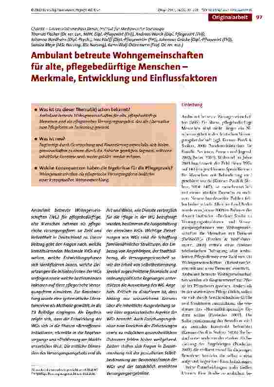 Vorschauseite 1: Ambulant betreute Wohngemeinschaften für alte, pflegebedürftige Menschen -Merkmale, Entwicklung und Einflussfaktoren