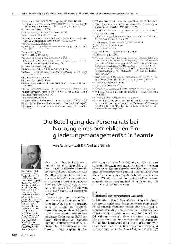 Vorschauseite 1: Die Beteiligung des Personalrats bei Nutzung eines betrieblichen Eingliederungsmanagements für Beamte