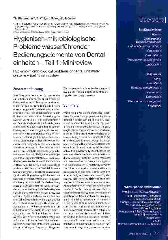Vorschauseite 1: Hygienisch-mikrobiologische Probleme wasserführender Bedienungselemente von Dentaleinheiten-Teil 1: Minireview