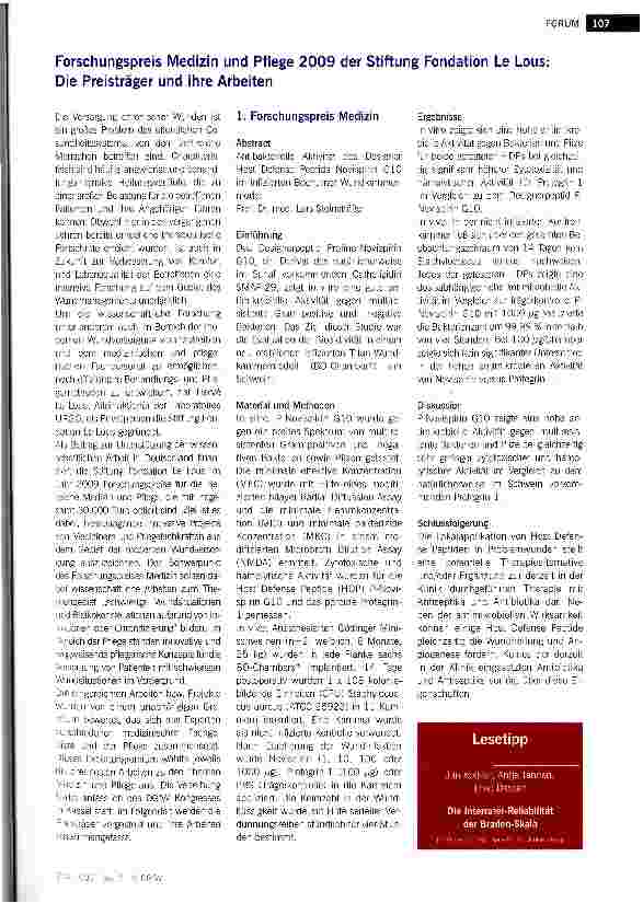 Vorschauseite 1: Forschungspreis Medizin und Pflege 2009 der Stiftung Fondation Le Lous: Die Preisträger und ihre Arbeiten