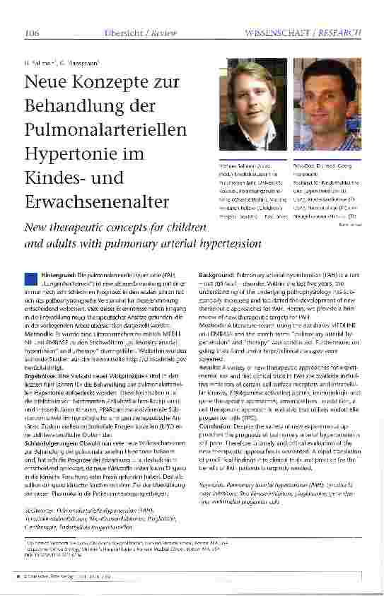 Vorschauseite 1: Neue Konzepte zur Behandlung der Pulmonalarteriellen Hypertonie im Kindesund Erwachsenenalter