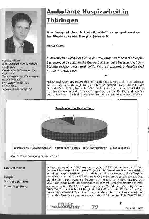 Vorschauseite 1: Ambulante Hospizarbeit in Thüringen Am Beispiel des Hospiz-Hausbetreuungsdienstes im Förderverein Hospiz Jena e.V.