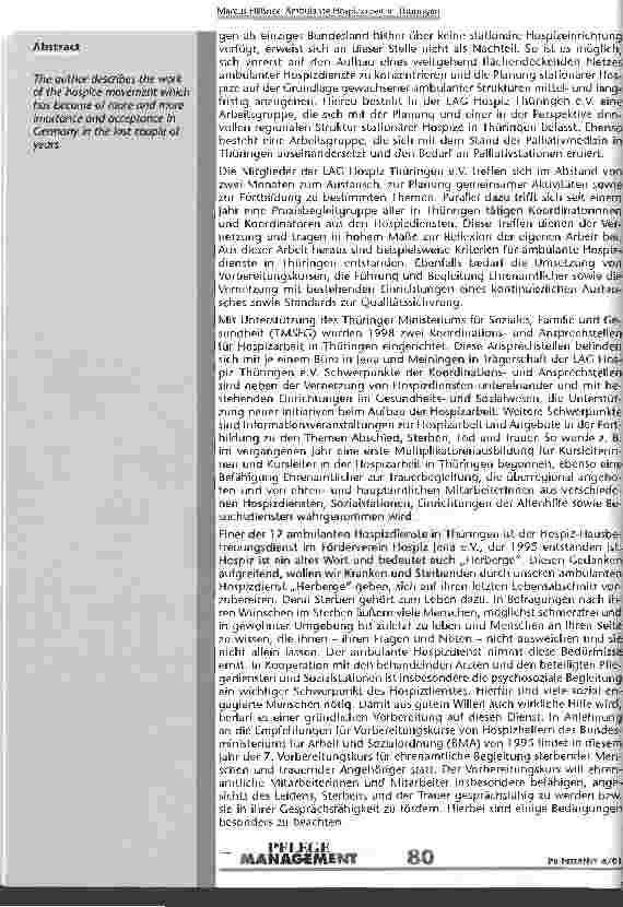 Vorschauseite 2: Ambulante Hospizarbeit in Thüringen Am Beispiel des Hospiz-Hausbetreuungsdienstes im Förderverein Hospiz Jena e.V.