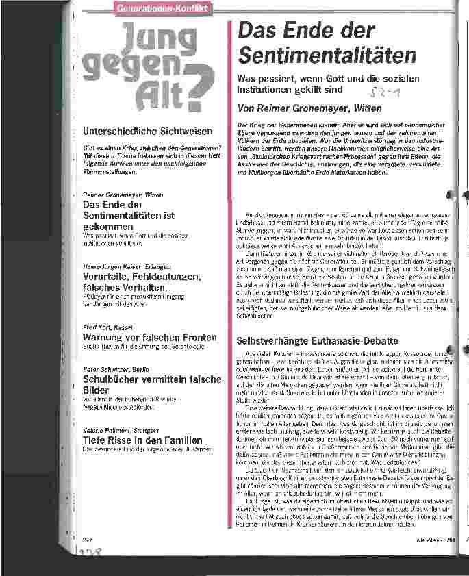 Vorschauseite 1: Das Ende der Sentimentalitäten - Was passiert, wenn Gott und die sozialen Institutionen gekillt sind