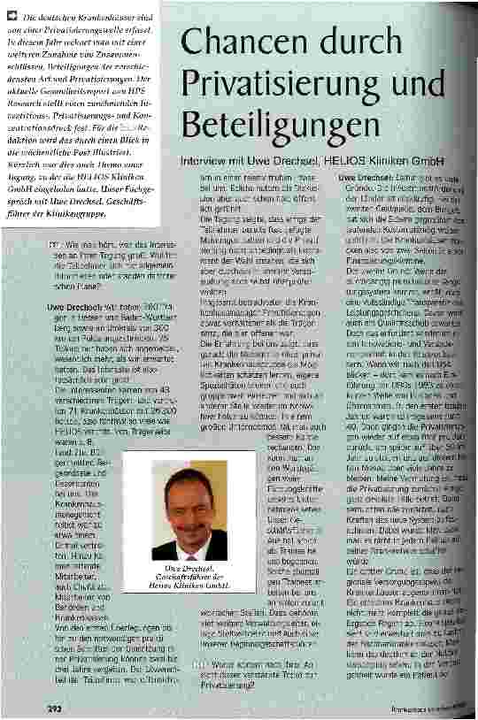Vorschauseite 1: Chancen durch Privatisierung und Beteiligungen Interview mit Uwe Drechsel