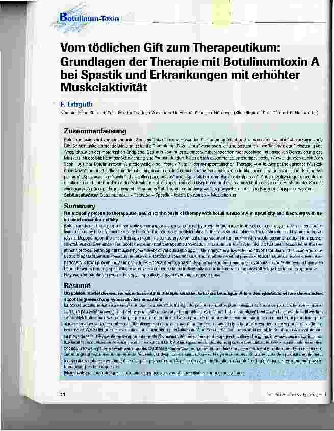 Vorschauseite 1: Vom tödlichen Gift zum Therapeutikum:Grundlagen der Therapie mit Botulinumtoxin A bei Spastik und Erkrankungen mit erhöhter Muskelaktivität