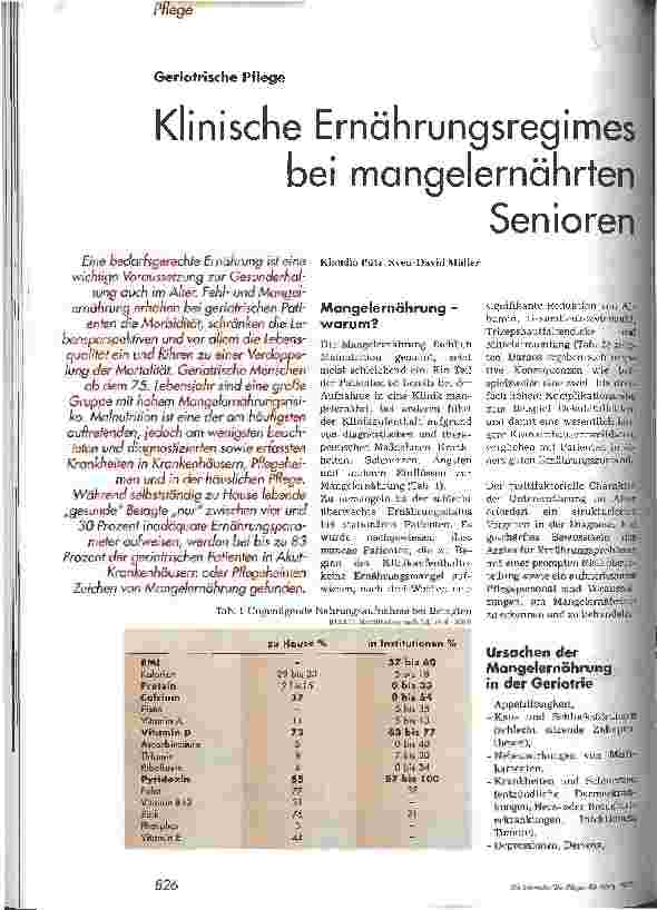 Vorschauseite 1: Klinische Ernährungsregimes bei mangelernährten Senioren Geriatrische Pflege