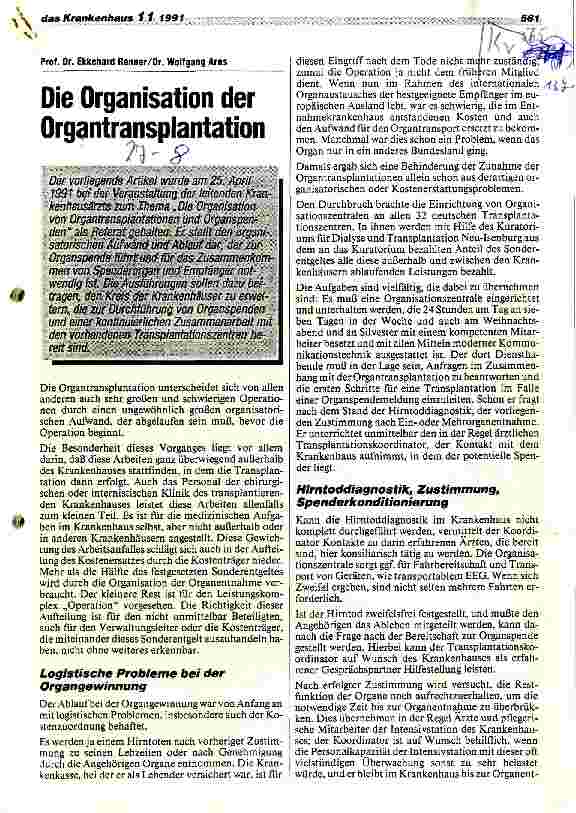 Vorschauseite 1: Die Organisation der Organtransplantation